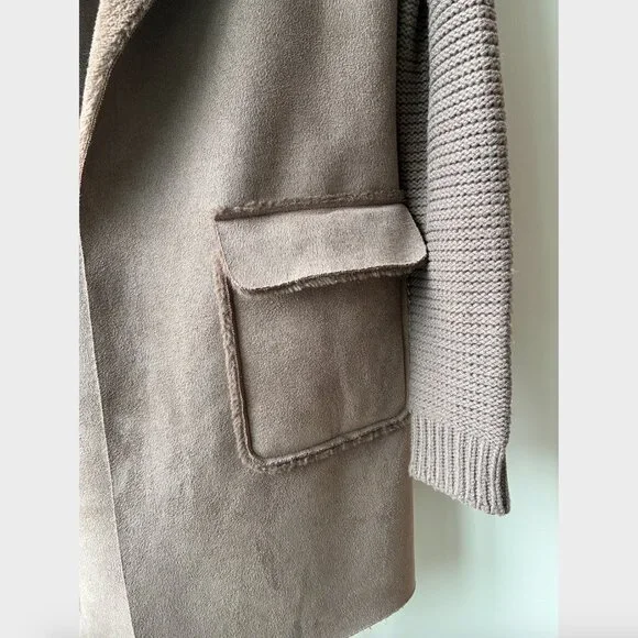 Anthropologie Brown Piper Open Front Faux Fur Trim Ribbed Sweater Coat - Size XS - Picture 7 of 11